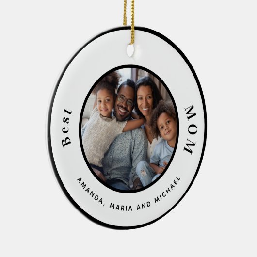 Schwarz-weiße Namen von Mutter Foto Keramik Ornament (Rechts)