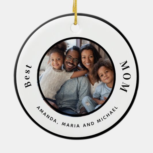 Schwarz-weiße Namen von Mutter Foto Keramik Ornament (Hinten)