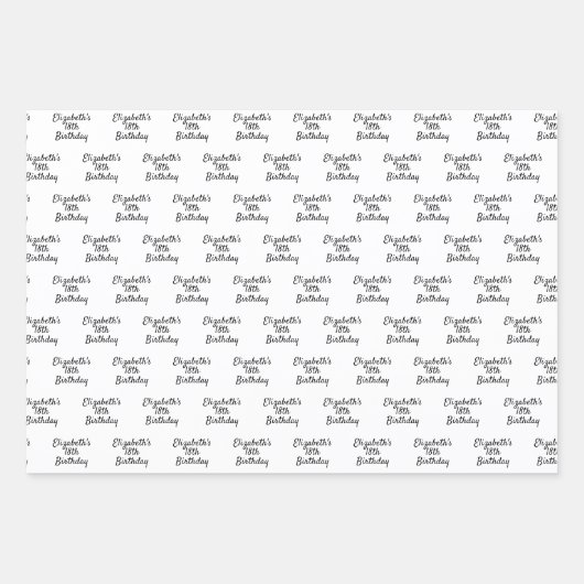 Schwarz-weiße Namensskripte minimalistisch Geschenkpapier Set (Vorderseite)