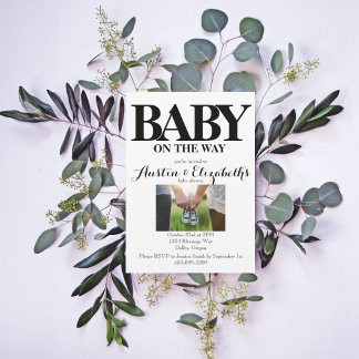 Schwarz-weiße neutrale, einfache moderne Babydusch Einladung