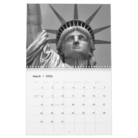 Schwarz-weiße New York City Kalender (Mär 2026)