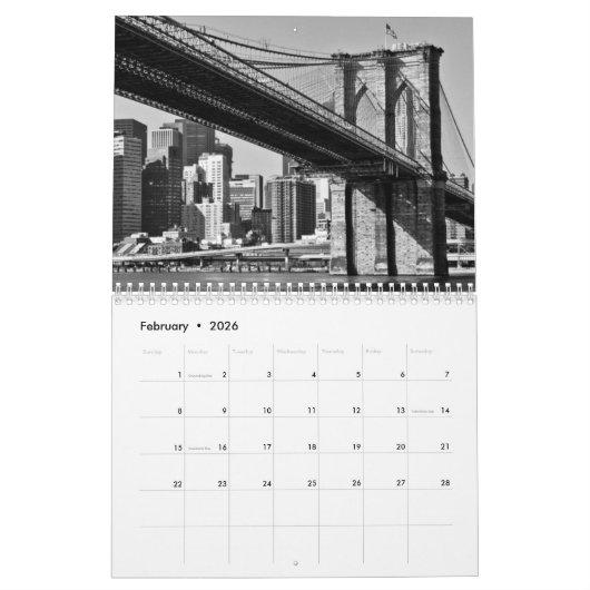 Schwarz-weiße New York City Kalender (Feb 2026)