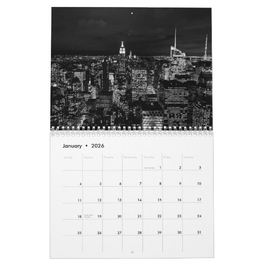 Schwarz-weiße New York City Kalender (Jan 2026)