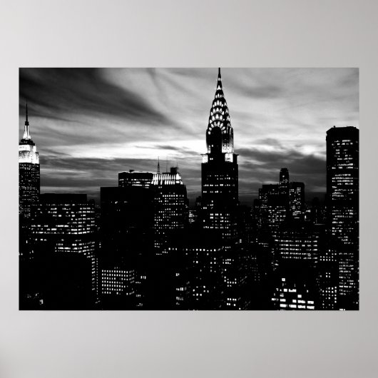 Schwarz-weiße New York City Night Poster (Vorne)