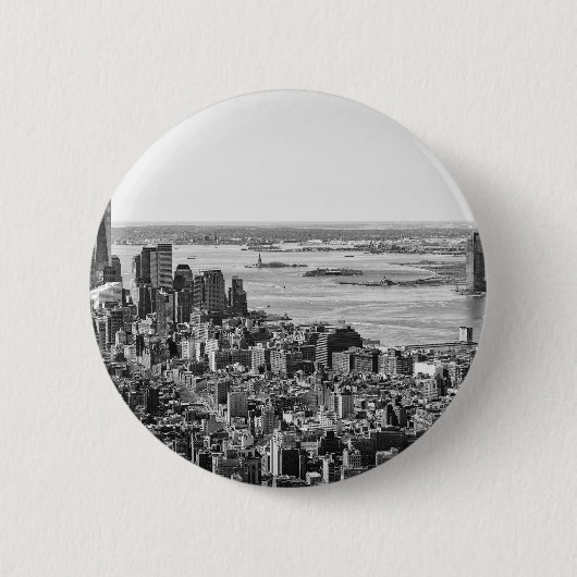 Schwarz-weiße New York City Skyline Button (Vorderseite)
