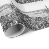 Schwarz-weiße New York City Skyline Geschenkpapier (Rolleneckpunkt)