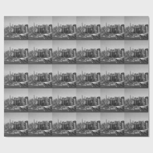 Schwarz-weiße New York City Skyline Geschenkpapier (Flach)