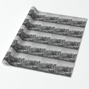 Schwarz-weiße New York City Skyline Geschenkpapier