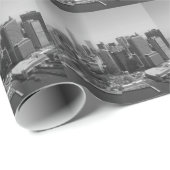 Schwarz-weiße New York City Skyline Geschenkpapier (Rolleneckpunkt)