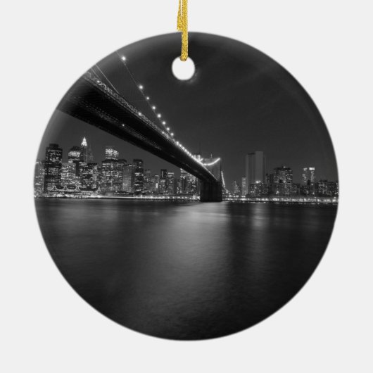 Schwarz-weiße New York City Skyline Keramik Ornament (Hinten)