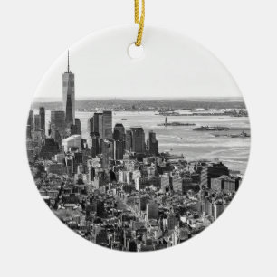 Schwarz-weiße New York City Skyline Keramikornament