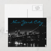 Schwarz-weiße New York Night Blue Script Postcard Postkarte (Vorne/Hinten)