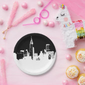 Schwarz-weiße New Yorker City Skyline Pop Art Pappteller (Party)