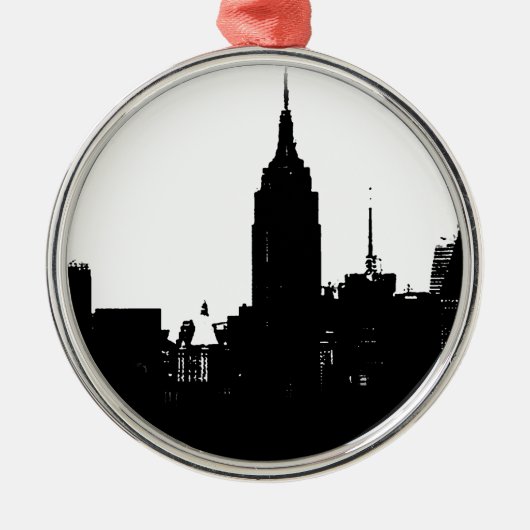 Schwarz-weiße New Yorker Silhouette Ornament Aus Metall (Vorne)
