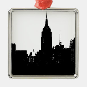 Schwarz-weiße New Yorker Silhouette Silbernes Ornament
