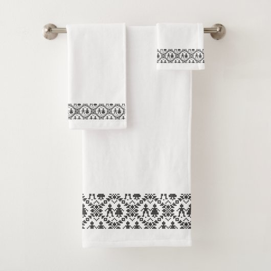 Schwarz-weiße norwegische Grenze Badhandtuch Set (Insitu)
