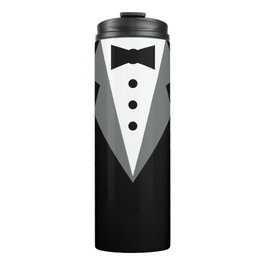 Schwarz-weiße offizielle Tuxedo-Hochzeit Thermosbecher (Vorderseite)