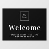 Schwarz-weiße Öffnungszeiten des Firmenlogos Fensteraufkleber (Blatt)