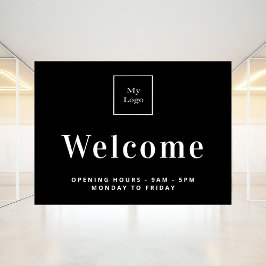 Schwarz-weiße Öffnungszeiten des Firmenlogos Fensteraufkleber