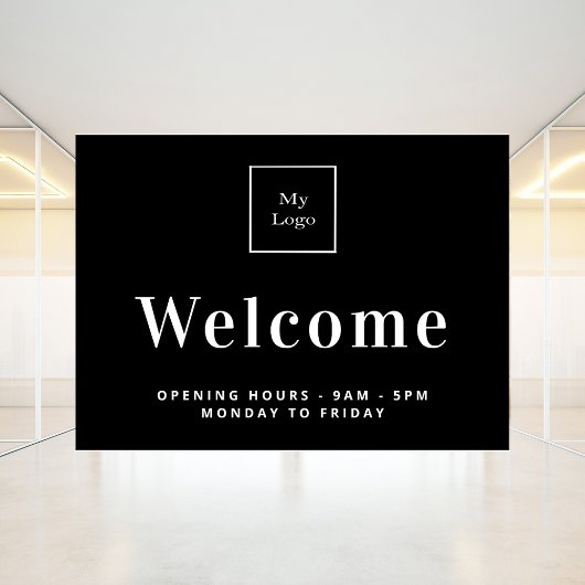 Schwarz-weiße Öffnungszeiten des Firmenlogos Fensteraufkleber