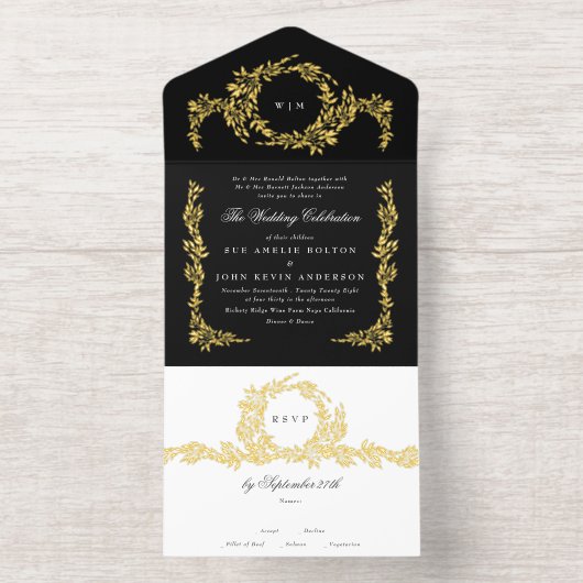 Schwarz-weiße Oldtimer-Hochzeit All-in-One-Einladung (Innenseite)