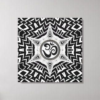 Schwarz+Weiße Om Star Trip Mandala Leinwand