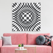 Schwarz-weiße Op-Art-Illustrationskanone Leinwanddruck (Insitu (Wohnzimmer))