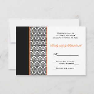 Schwarz-weiße Orange Damask RSVP-Karte RSVP Karte