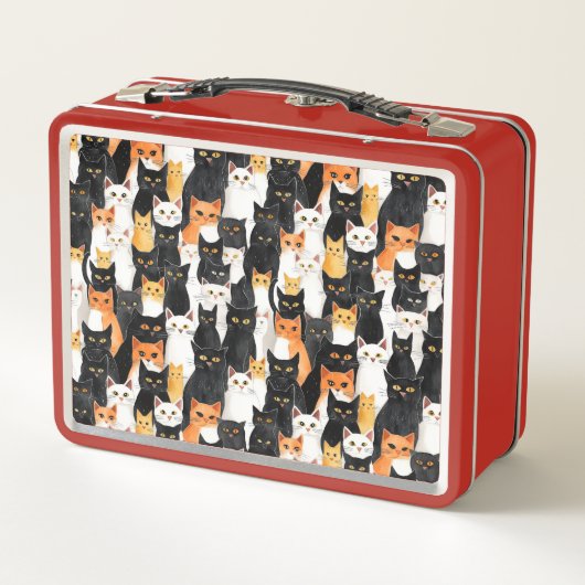 Schwarz-weiße Orange Kitty Cats Metall Brotdose (Rückseite)