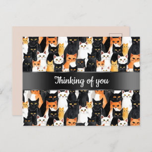 Schwarz-weiße orangefarbene Katzen denken an Sie Postkarte