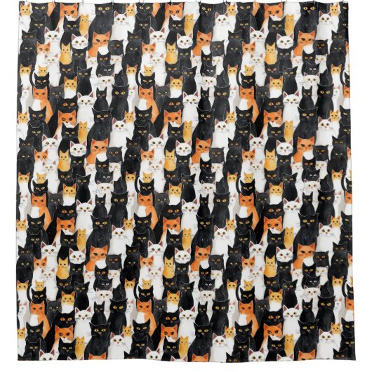 Schwarz-weiße Orangenkatzen Duschvorhang (Vorderseite)