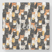 Schwarz-weiße Orangenkatzen Steinuntersetzer (Vorderseite)