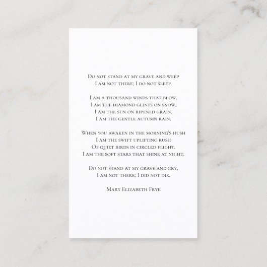 Schwarz-weiße Orchidee zum Gedenkgebet zur Stammes Visitenkarte (Rückseite)