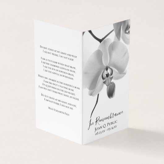 Schwarz-weiße Orchidee zum Gedenkgebet zur Stammes Visitenkarten (Vorderseite)