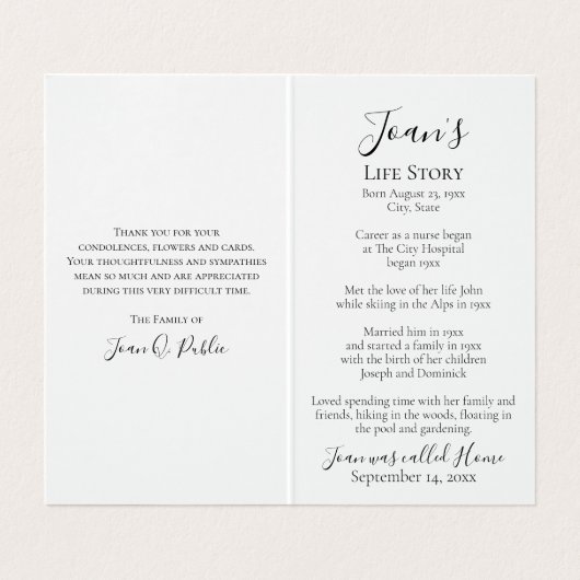 Schwarz-weiße Orchidee zum Gedenkgebet zur Stammes Visitenkarten (Innenseite Aufgefaltet)