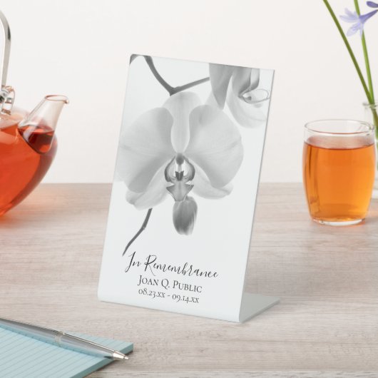 Schwarz-weiße Orchideen auf Stammzelebration des L Sockelschild (In SItu)