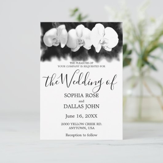 Schwarz-weiße Orchideen Einladung (Stehend Vorderseite)