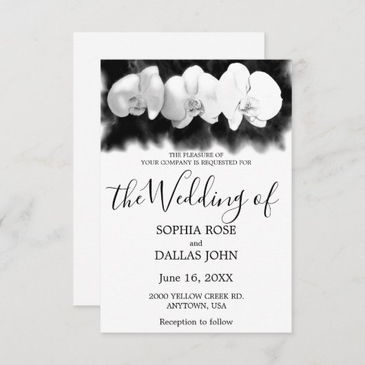 Schwarz-weiße Orchideen Einladung (Vorne/Hinten)