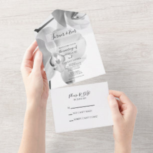 Schwarz-Weiße-Orchideen-Hochzeit All In One Einladung