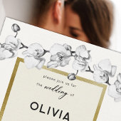 Schwarz-weiße Orchideen-Hochzeit in modernen Rahme Einladung