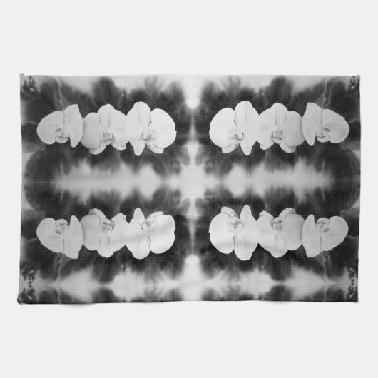 Schwarz-weiße Orchideenmalerei tropisch Geschirrtuch (Horizontal)