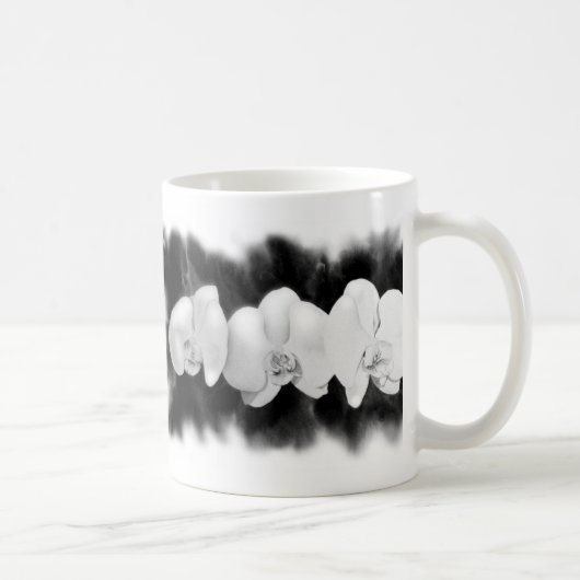 Schwarz-weiße Orchideenmalerei tropisch Kaffeetasse (Rechts)
