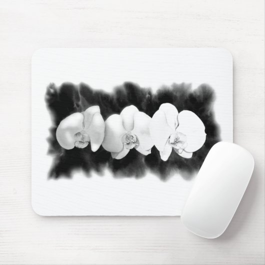 Schwarz-weiße Orchideenmalerei tropisch Mousepad (Mit Mouse)
