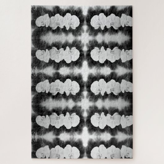 Schwarz-weiße Orchideenmalerei tropisch Puzzle (Vertikal)