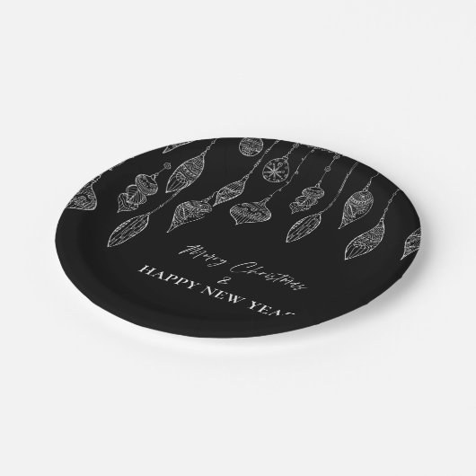 Schwarz-weiße Ornamente Weihnachten Neujahr Party Pappteller (Schrägansicht)