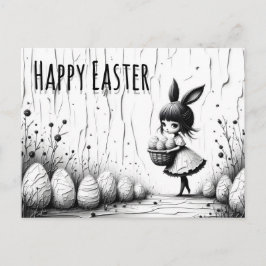 Schwarz-weiße Ostergirl mit Hasenohren Postkarte