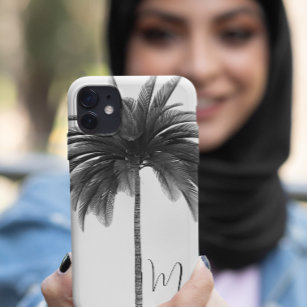 Schwarz-weiße Palm Tree Vintag Elegante Monogram Case-Mate iPhone Hülle
