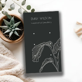 Schwarz-weiße Palmblätterskizze 3 Earring Display Visitenkarte