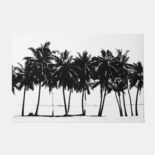 Schwarz-weiße Palmen Pop Art Fußmatte (Vorderseite)