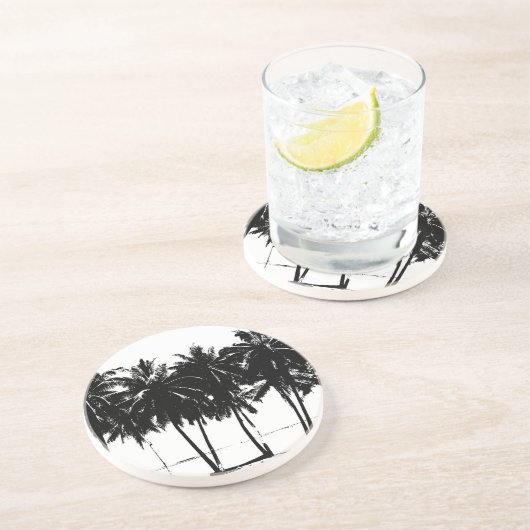 Schwarz-weiße Palmen Silhouette Getränkeuntersetzer (Seite)